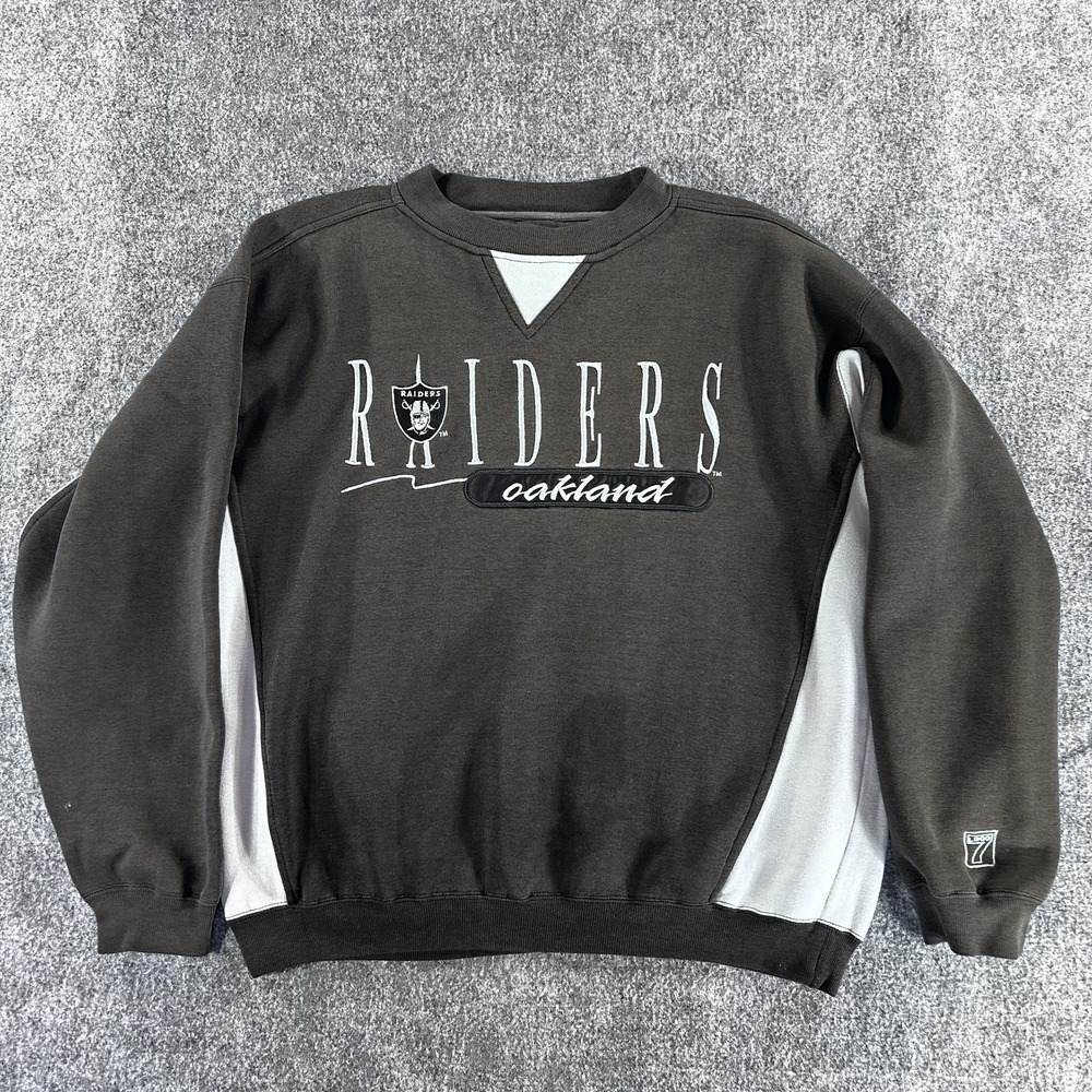 Vintage 90s Logo 7 Oakland Raiders Sweatshirt NFL Crew Neck Black Size Medium